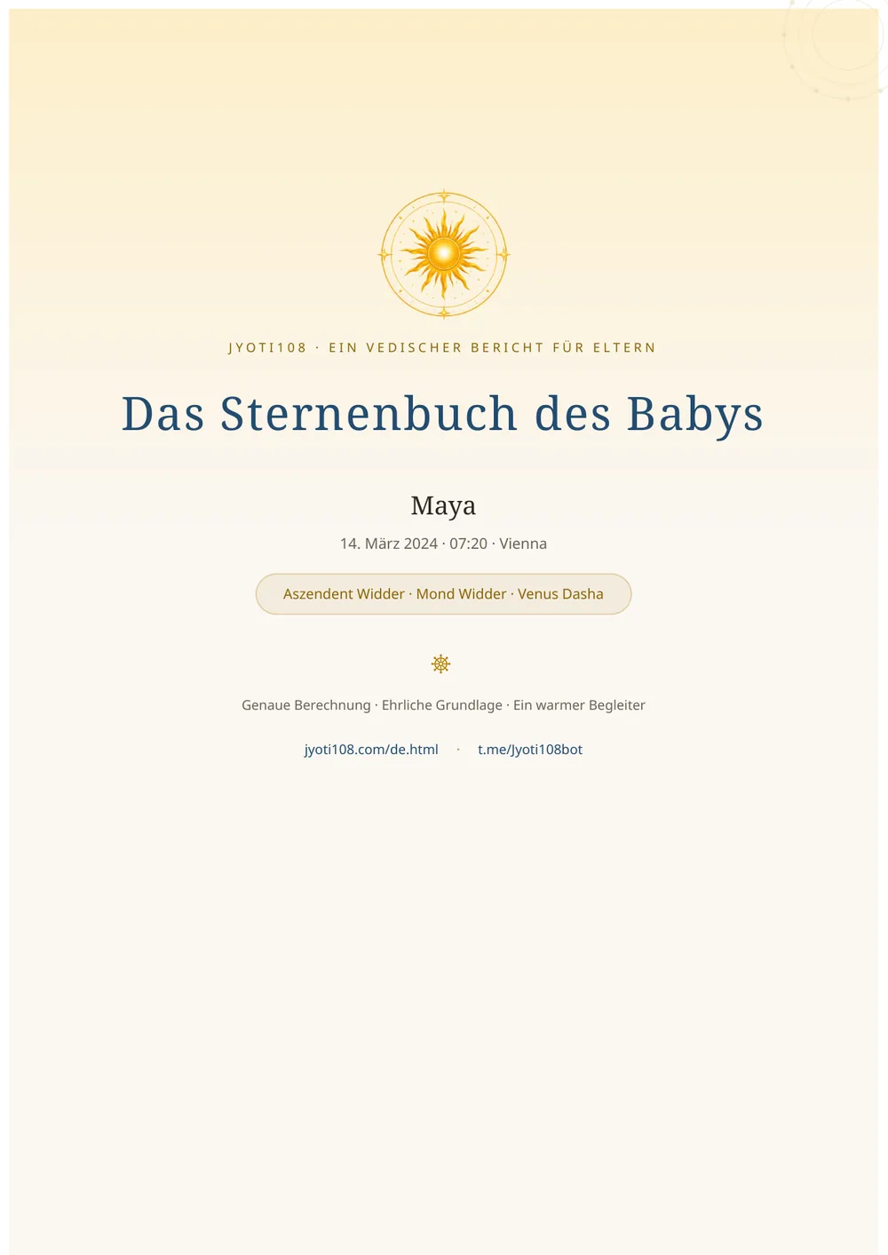 Geburtshoroskop des Kindes — Beispielseite 1