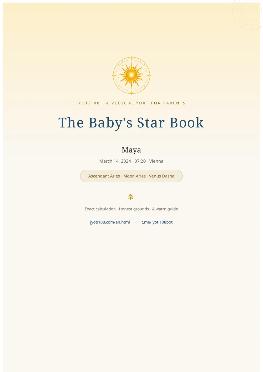 Child's Birth Chart — Sample page 1