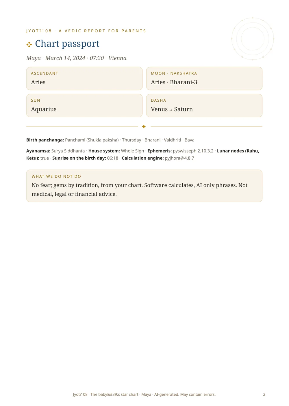 Child's Birth Chart — Sample page 2