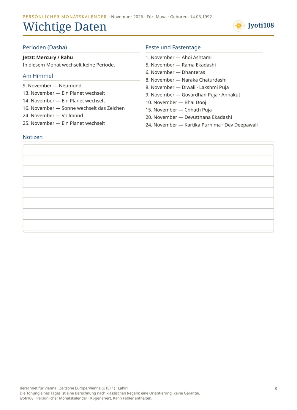 Persönlicher Monatskalender — Beispielseite 3