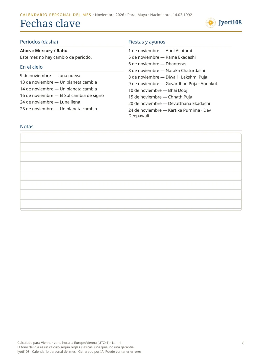 Calendario personal del mes — Página de muestra 3