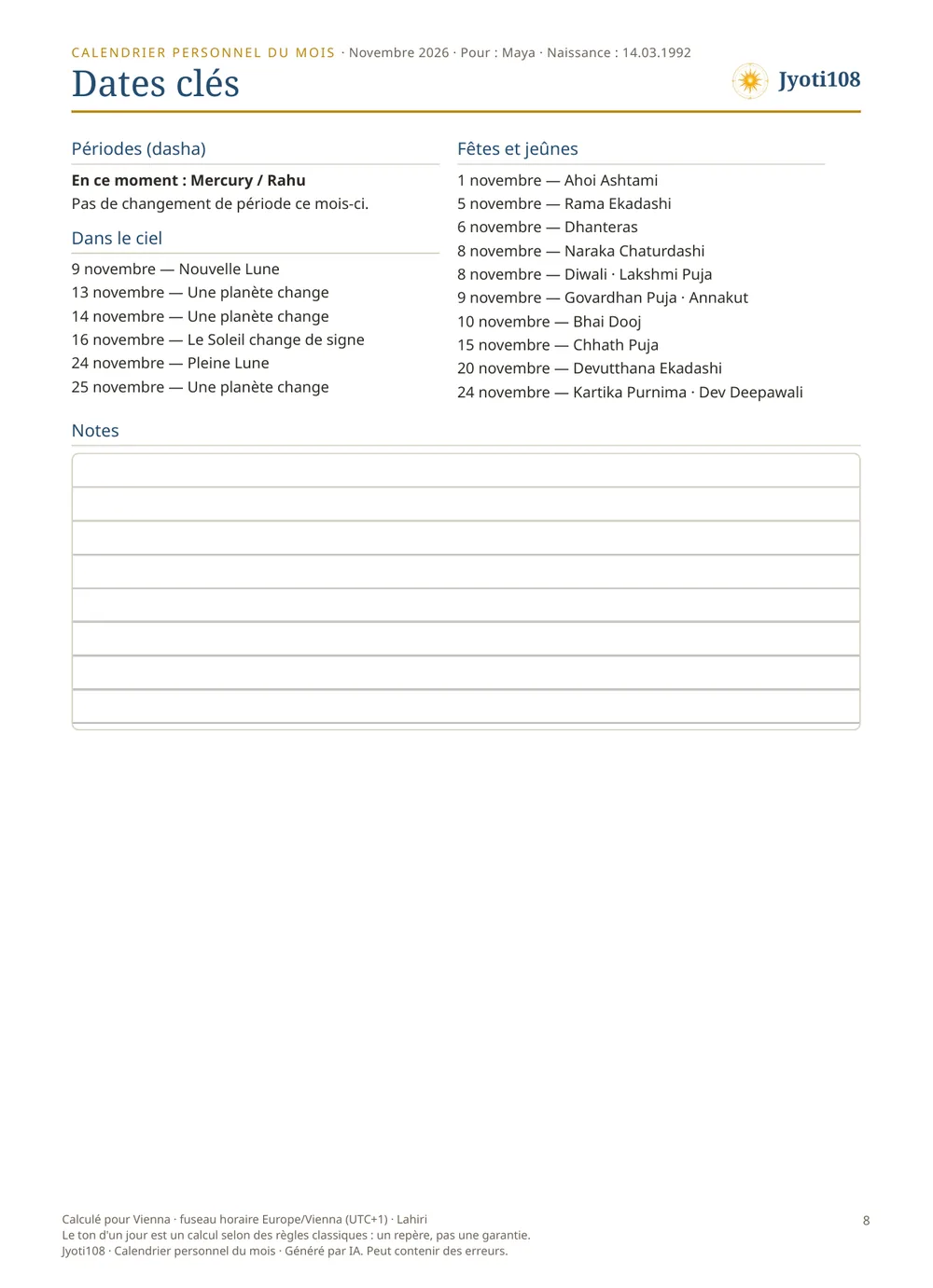 Calendrier personnel du mois — Page d'exemple 3