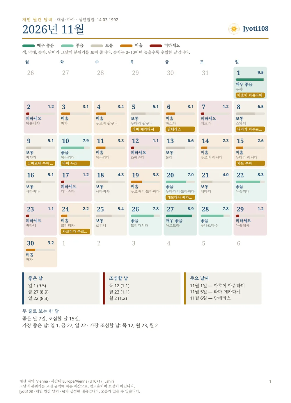 개인 월간 달력 — 샘플 페이지 1