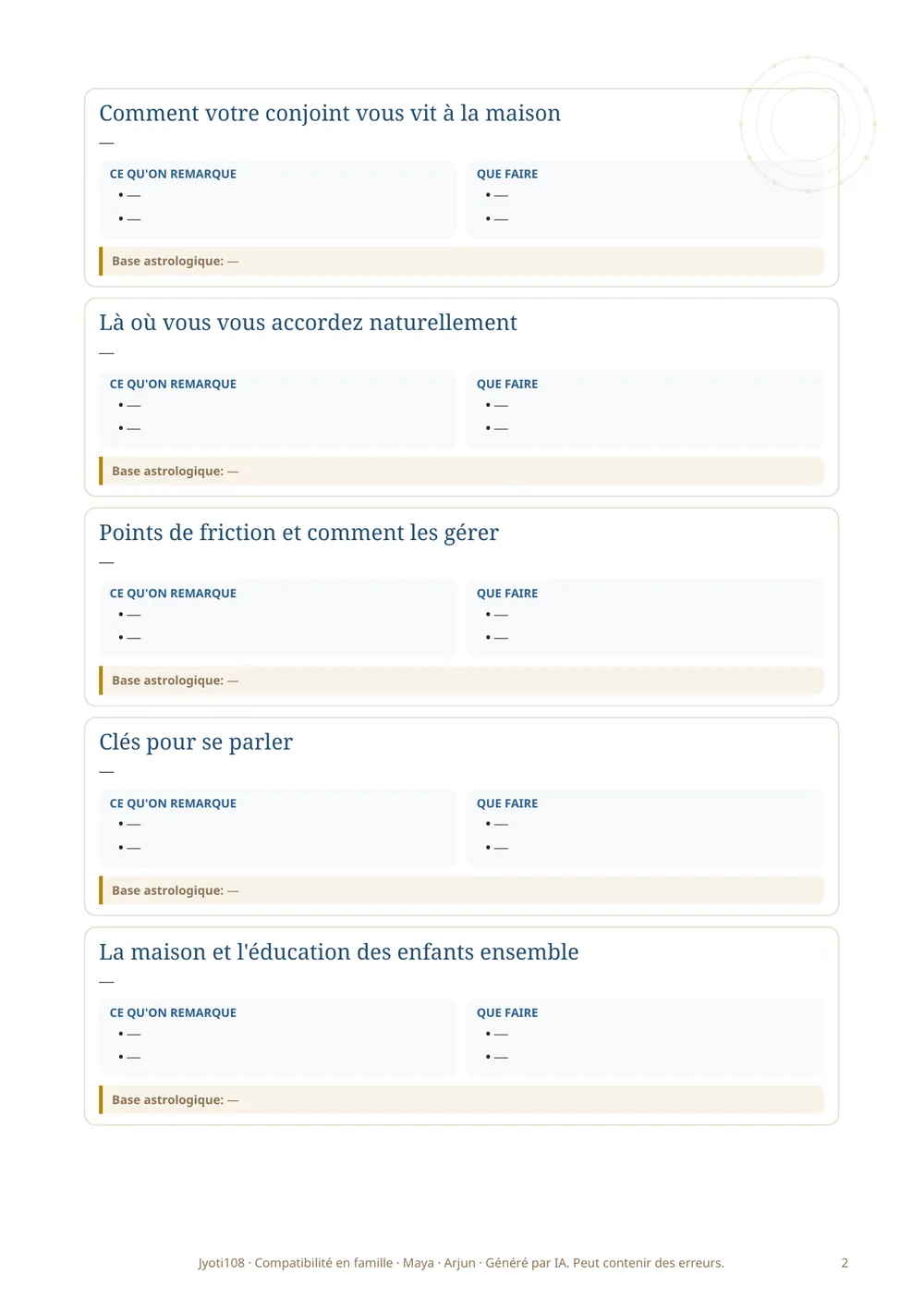 Compatibilité familiale — Page d'exemple 2