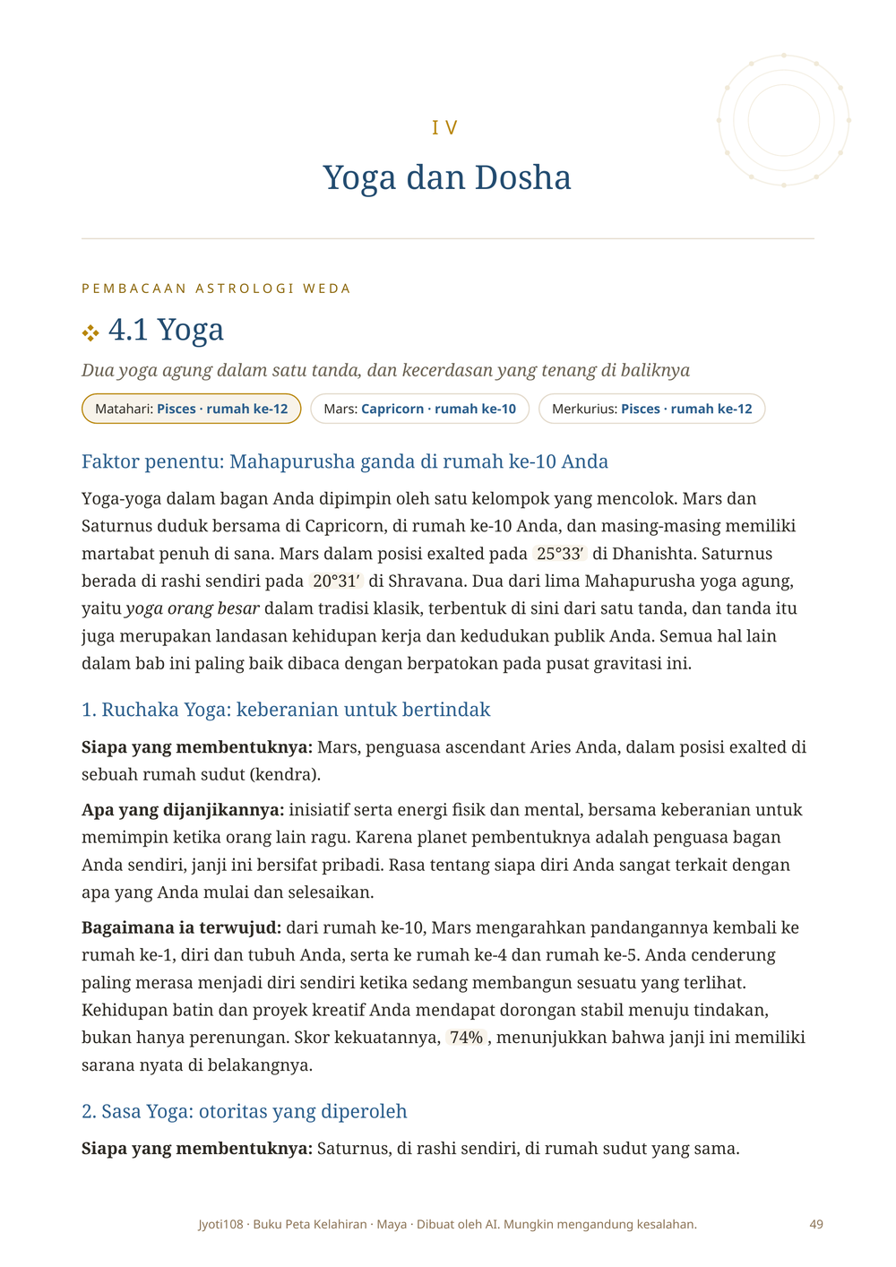Bagian tentang yoga dan dosha dalam peta kelahiran