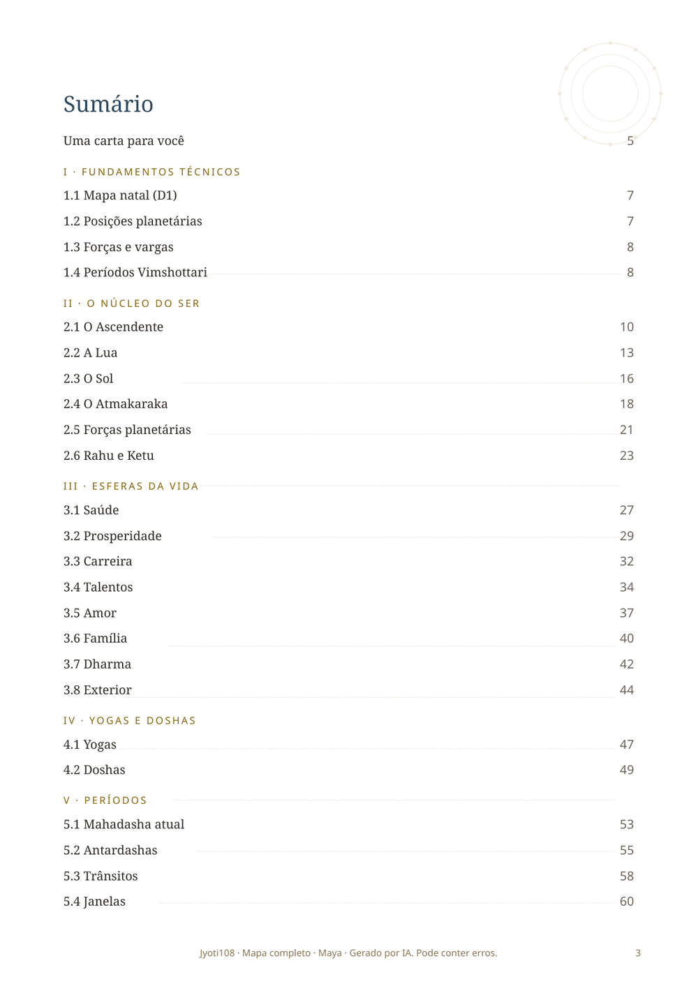 Sumário do relatório com 24 seções e números de página
