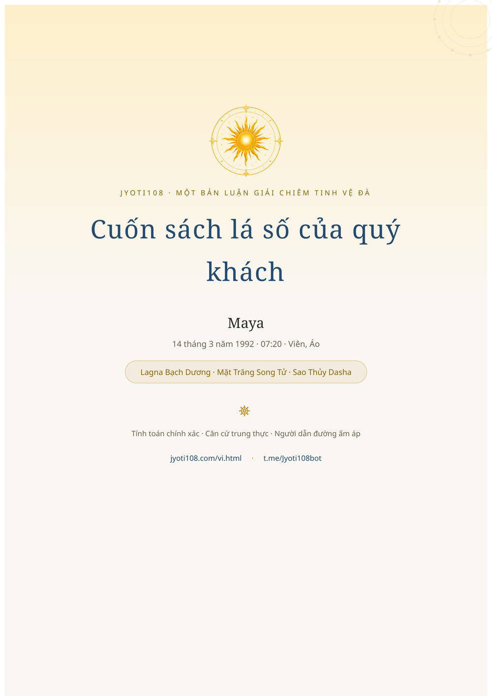 Cuốn sách lá số của quý khách