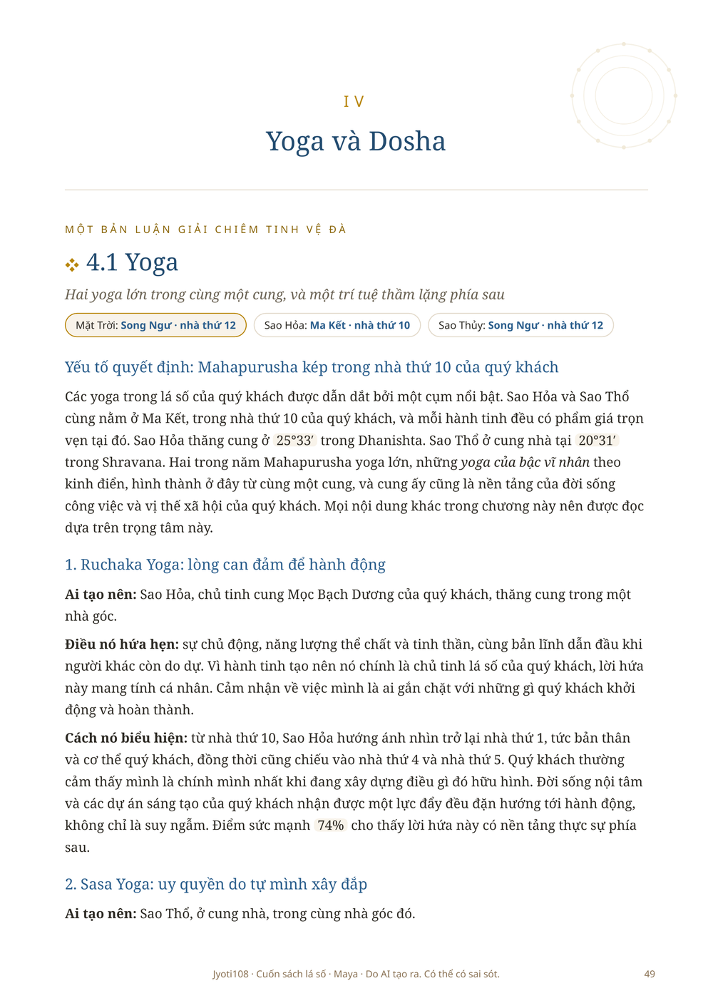 Phần về yoga và dosha trong lá số